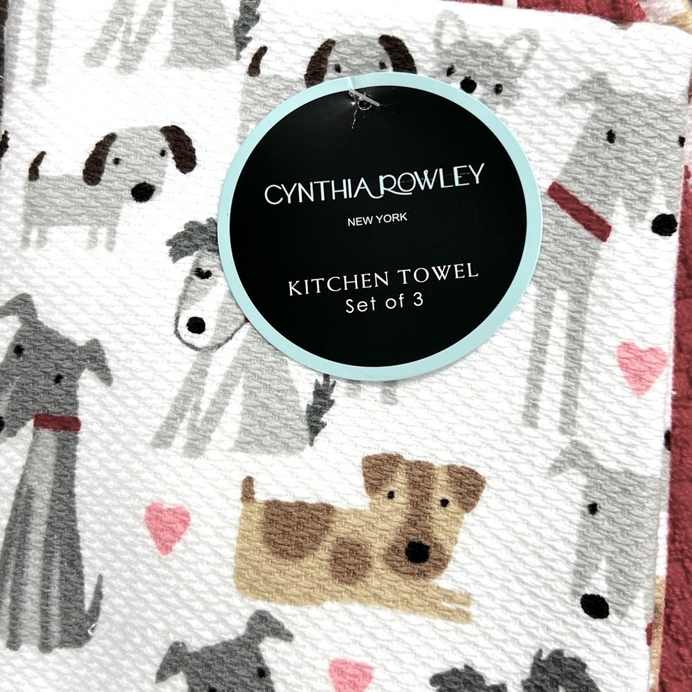 PETS - Cynthia Rowley - ‘Hearts & Dogs’ dish towels (3). NWT. *Last one! - Picture 3 of 4